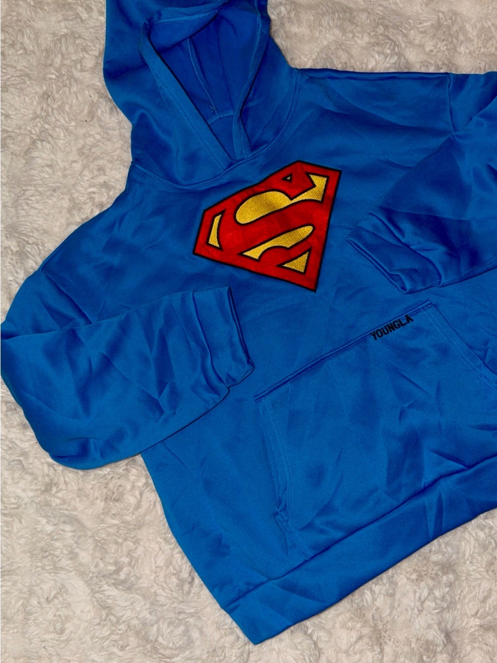 YoungLA Blue Hoodie Pajama Top with Red & Yellow Superman Logo